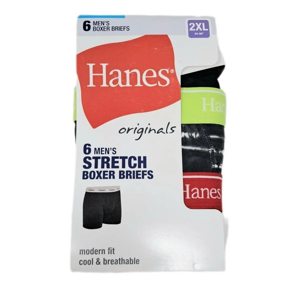 Hanes Originals 6-pack Men’s 2XL Boxer Briefs Moisture-Wicking Stretch Cotton